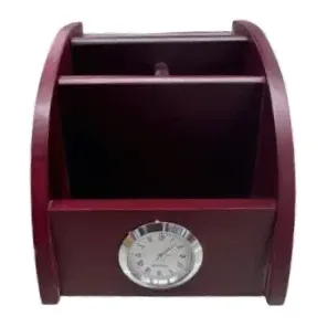 Wooden Rotate with Clock Pen Stand