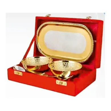 Double Golden Bowl with Spoon & Dish