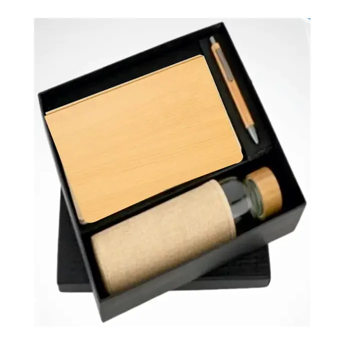 3-in-1 Wooden Diary with Glass Bottle Set