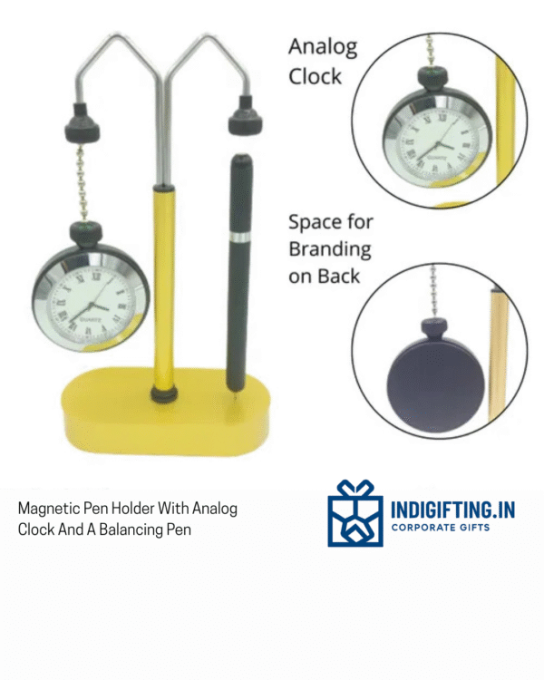 Magnetic Pen Holder With Analog Clock And A Balancing Pen