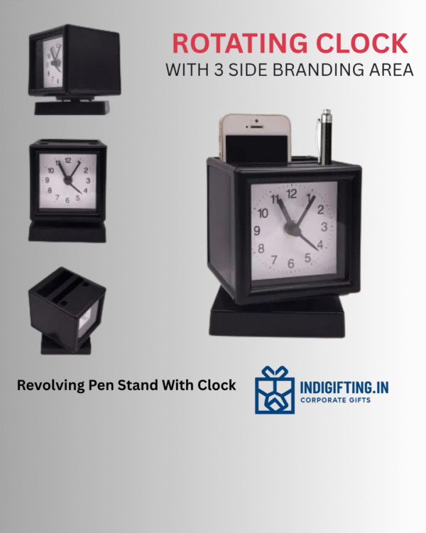 Revolving Pen Stand With Clock